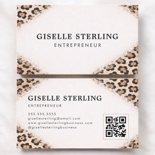 Carte De Visite Code QR Impression Guépard Léopard Entrepreneur