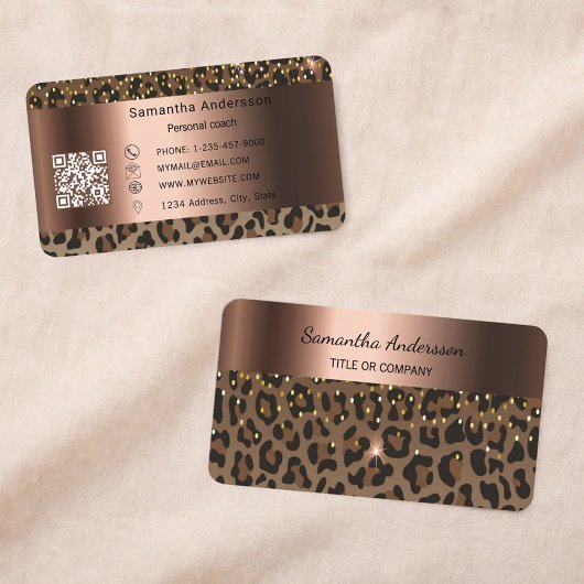 Carte De Visite Code QR impression léopard or luxe