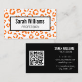 Carte de visite code QR imprimé léopard orange (Devant / Derrière)