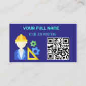 Carte De Visite Code QR Ingénieur de Construction Moderne Bleu Fon (Dos)