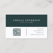 Carte De Visite Code QR initial vert foncé élégant moderne (Dos)