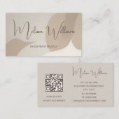 Carte De Visite Code QR | Initiales d'art Abstrait beige (Devant / Derrière)