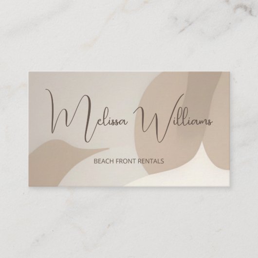 Carte De Visite Code QR | Initiales d'art Abstrait beige (Devant)