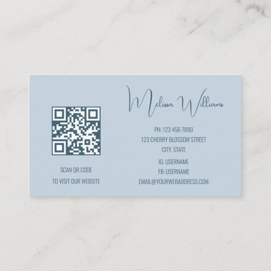 Carte De Visite Code QR Initiales de vague d'art Abstrait (Dos)