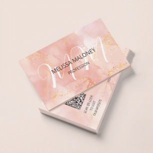 Carte De Visite Code QR Initiales d'encre rose pâle