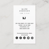 Carte De Visite Code QR initiales monogramme solide moderne  (Dos)