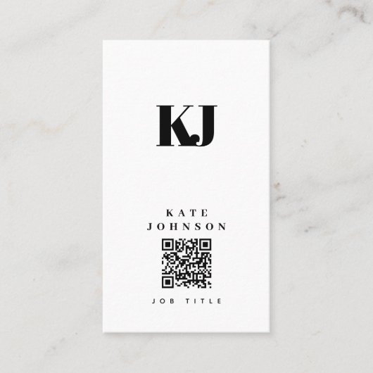 Carte De Visite Code QR initiales monogramme solide moderne (Devant)