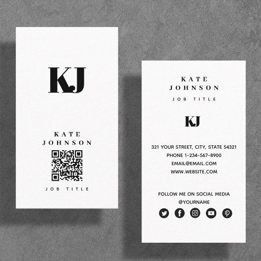 Carte De Visite Code QR initiales monogramme solide moderne 