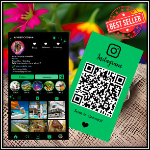 Carte De Visite Code QR Instagram de Vibrant Green Realtor