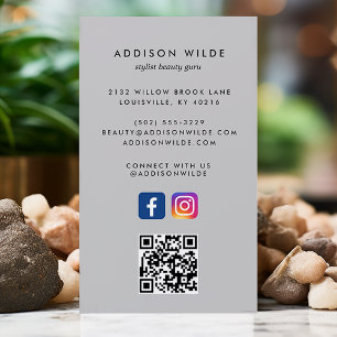 Carte De Visite Code QR Instagram Facebook Média Sociaux Gris Clai