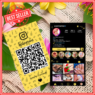 Carte De Visite Code QR Instagram Jaune pour Salon de Manucure
