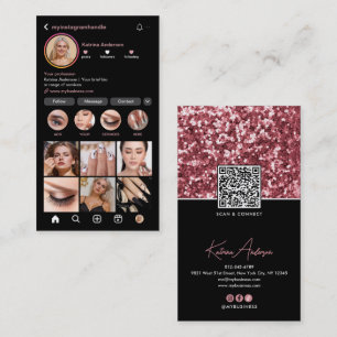 Carte De Visite Code QR Instagram moderne et réseaux sociaux rose