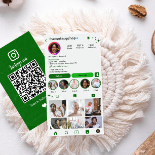 Carte De Visite Code QR Instagram vert personnalisé Médias socia