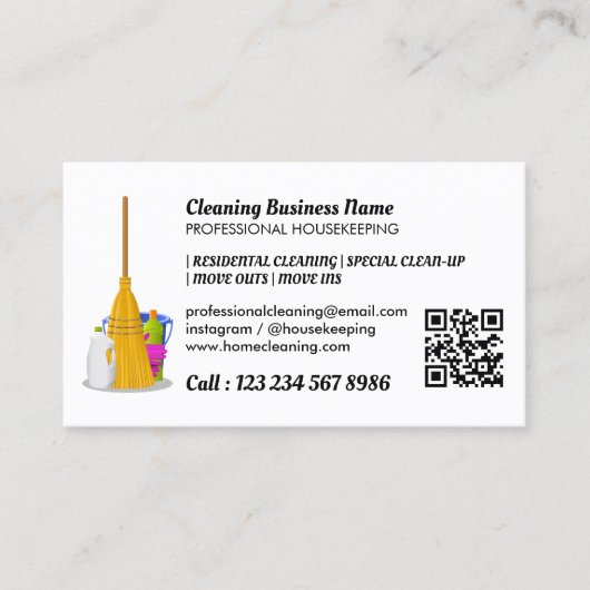 Carte De Visite Code Qr Janitorial Standard Service de nettoyage (Devant)