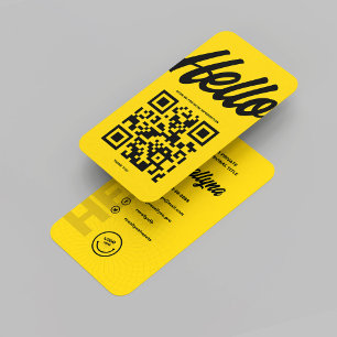 CARTE DE VISITE CODE QR JAUNE DE L'HELLO MODERNE MONOGRAM LOGO