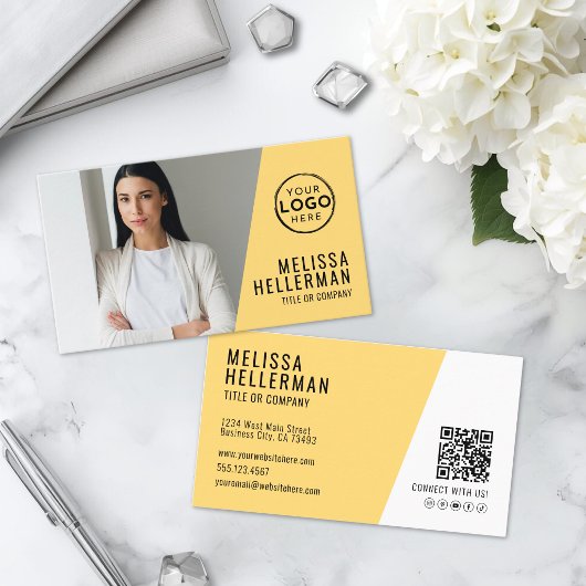Carte De Visite Code QR Jaune Société Votre Logo