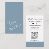 Carte De Visite Code QR Joli script Artisan bleu pâle vertical (Devant / Derrière)