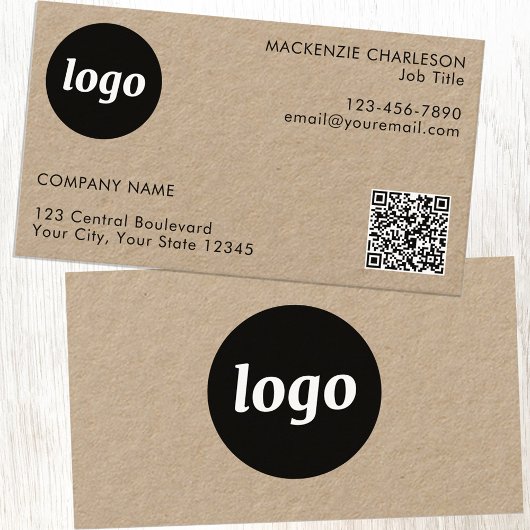 Carte De Visite Code QR Kraft avec logo et texte simple