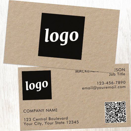 Carte De Visite Code QR Kraft simple logo et texte