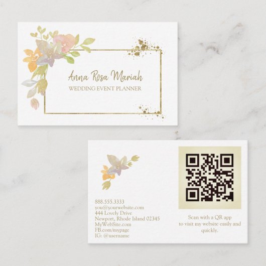 Carte De Visite *~* CODE QR Lavender Fleur Parties scintillant élé (Devant / Derrière)