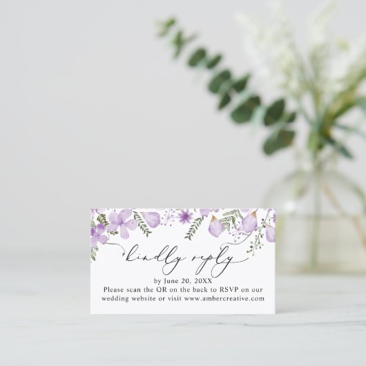 Carte De Visite Code QR Lavender Wedding RSVP Enclôture Card (Debout devant)