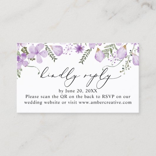 Carte De Visite Code QR Lavender Wedding RSVP Enclôture Card (Devant)