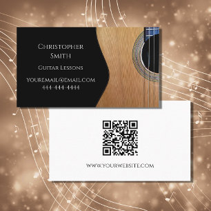 Carte De Visite Code QR Leçons de musique Guitare Noir Blanc