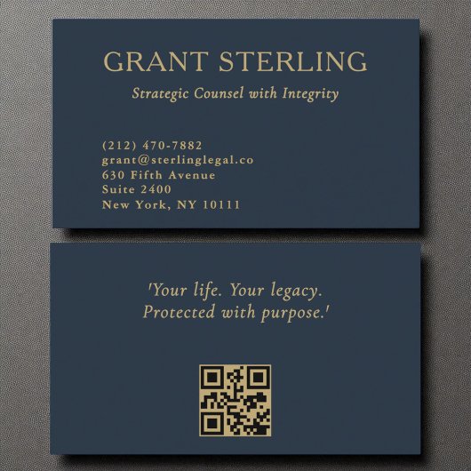 Carte De Visite Code QR légal minimum Marine Blue Gold