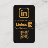 Carte De Visite Code QR LinkedIn élégant en noir et or (Devant)