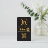 Carte De Visite Code QR LinkedIn élégant en noir et or (Debout devant)