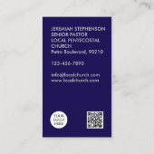 Carte De Visite Code QR Logo Argent Navy Minimal Église PASTEUR (Dos)