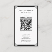Carte De Visite Code QR Logo Art Déco Minimaliste Noir Blanc (Dos)
