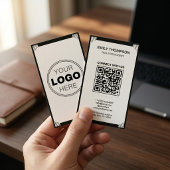 Carte De Visite Code QR Logo Art Déco Minimaliste Noir Blanc