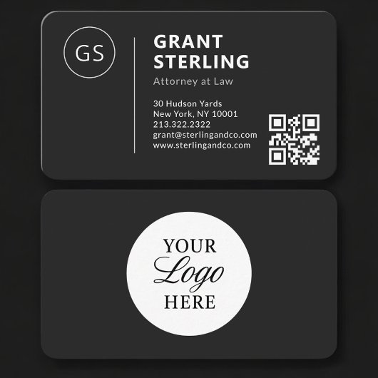 Carte De Visite Code QR Logo Avocat Noir Professionnel
