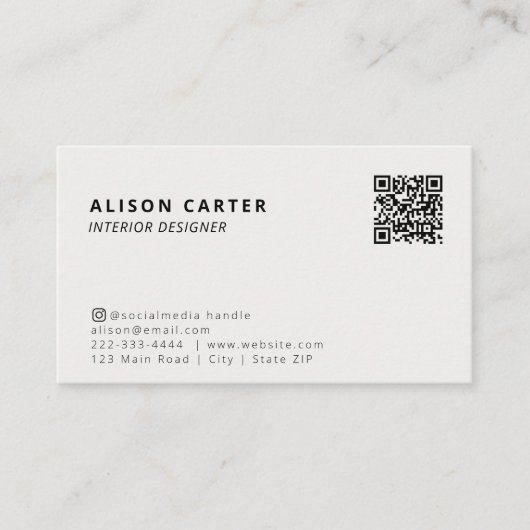 Carte De Visite Code QR | Logo | blanc désactivé | Design moderne (Devant)