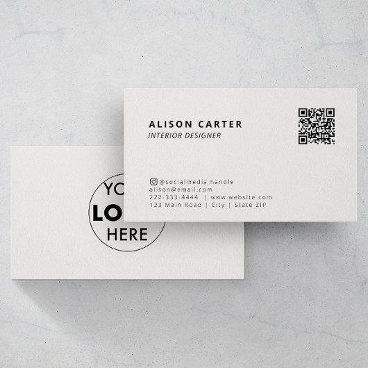 Carte De Visite Code QR | Logo | blanc désactivé | Design moderne