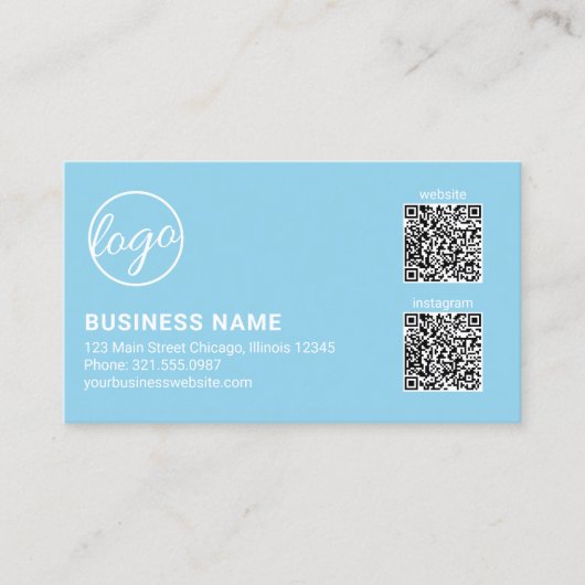 Carte De Visite Code QR Logo Bleu Ciel Professionnel Moderne (Devant)