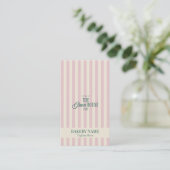 Carte De Visite Code QR Logo Boulangerie Rayures Rose Prépa (Debout devant)