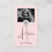 Carte De Visite Code QR Logo Cheveux Script Photo Rose Rougeâtre S (Devant)
