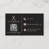 Carte De Visite Code QR Logo Ciseaux Élégants Rose pour Coiffeur (Dos)