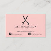 Carte De Visite Code QR Logo Ciseaux Élégants Rose pour Coiffeur (Devant)