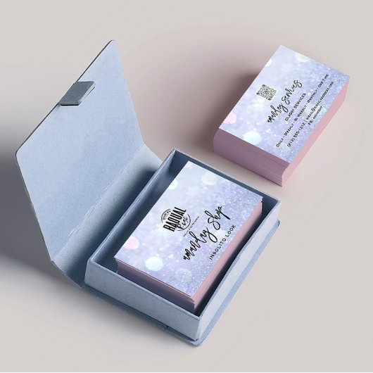 Carte De Visite Code QR Logo Clous de maquillage bleu argent