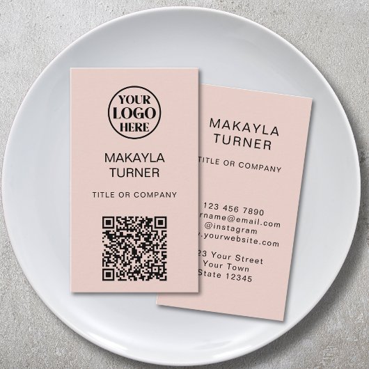 Carte De Visite Code QR Logo Commercial Blush Rose Professionnel
