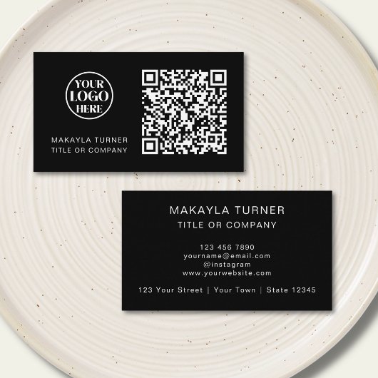 Carte De Visite Code QR Logo Commercial Noir Moderne Professionnel