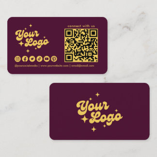 Carte De Visite Code QR Logo Connect With Us Burgundy Et Or