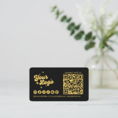 Carte De Visite Code QR Logo Connect With Us Noir Et Or (Debout devant)