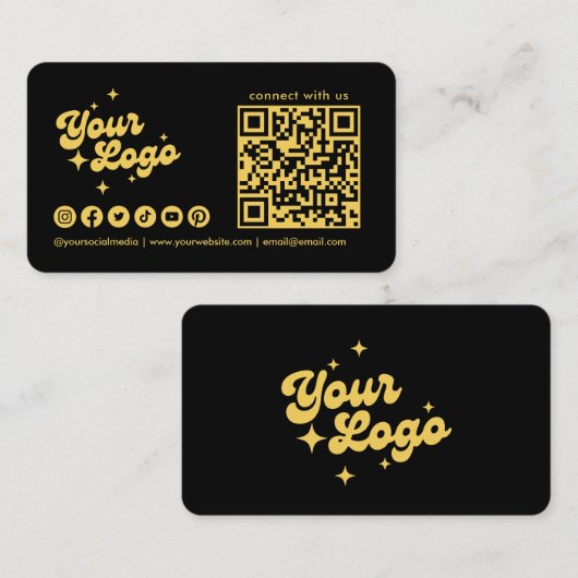 Carte De Visite Code QR Logo Connect With Us Noir Et Or (Devant / Derrière)