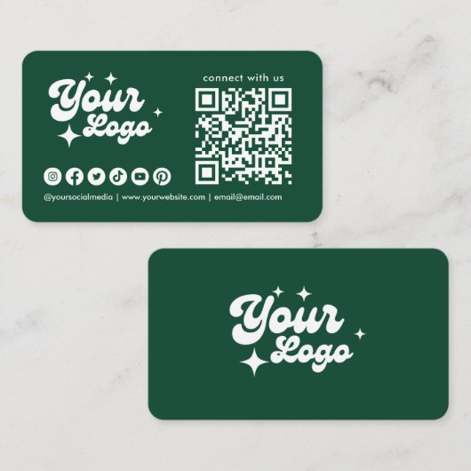 Carte De Visite Code QR Logo Connectez-Vous Avec Nous Vert Émeraud (Devant / Derrière)
