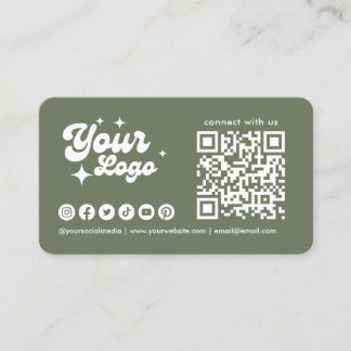 Carte De Visite Code Qr Logo Connectez-Vous Avec Nous Vert Sauge