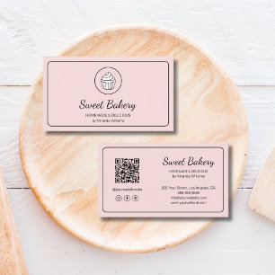 Carte De Visite Code QR Logo de Boulangerie Moderne Rose